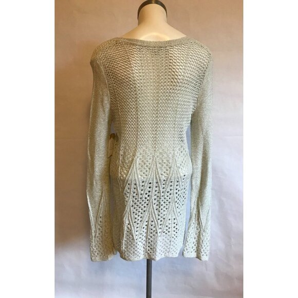 Knitted & Knotted Long Light Green & White Loose Knit Cardigan, Size Small - Picture 5 of 10